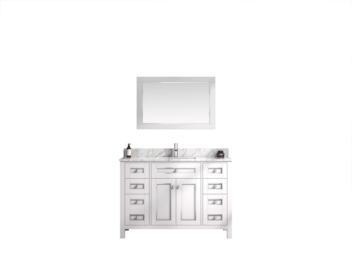 Legion Furniture WV2248-W 48" White Finish Sink Vanity Cabinet with Carrara White Top