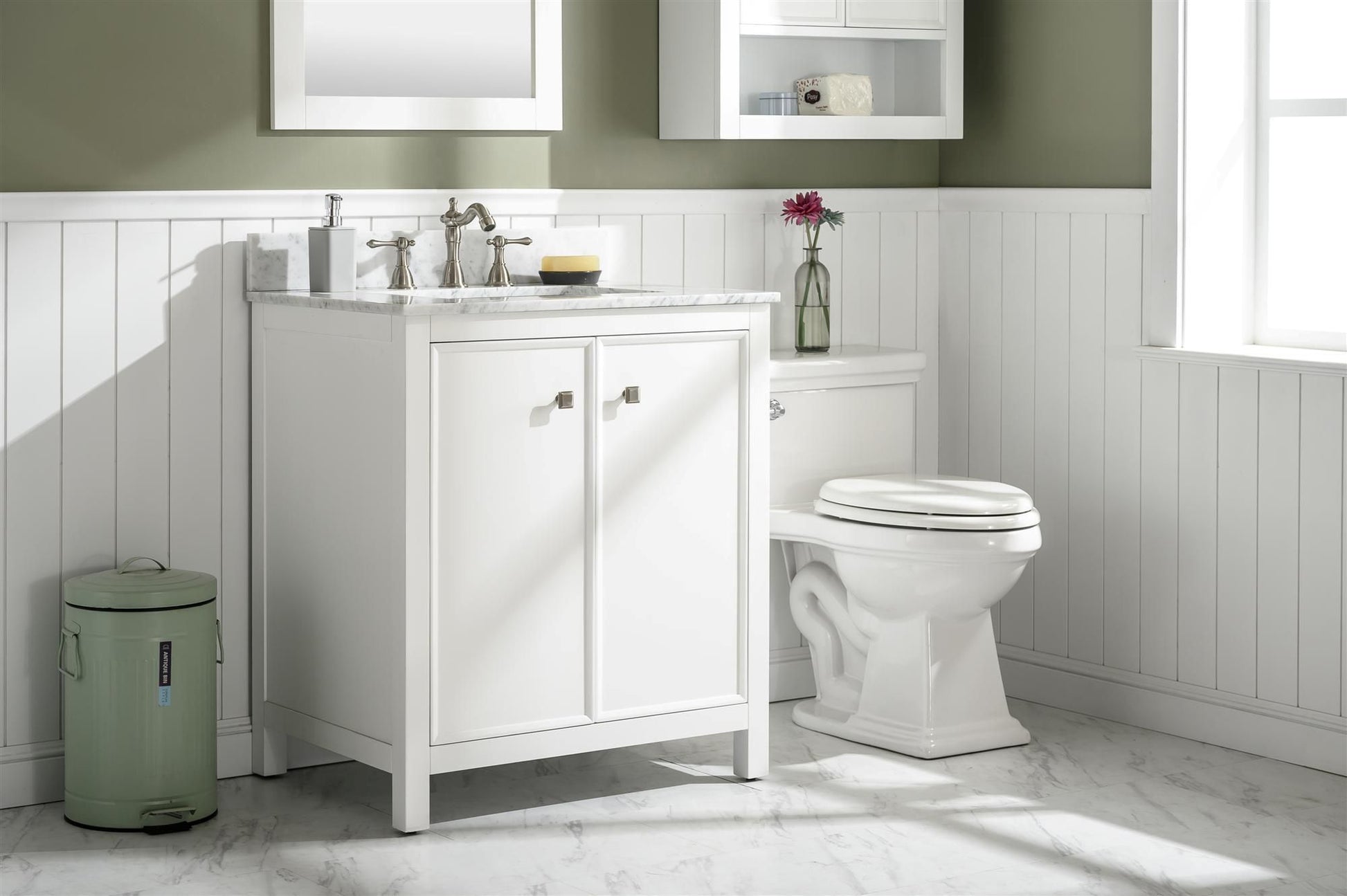 Legion Furniture WLF2130-W 30" White Finish Sink Vanity Cabinet with Carrara White Top