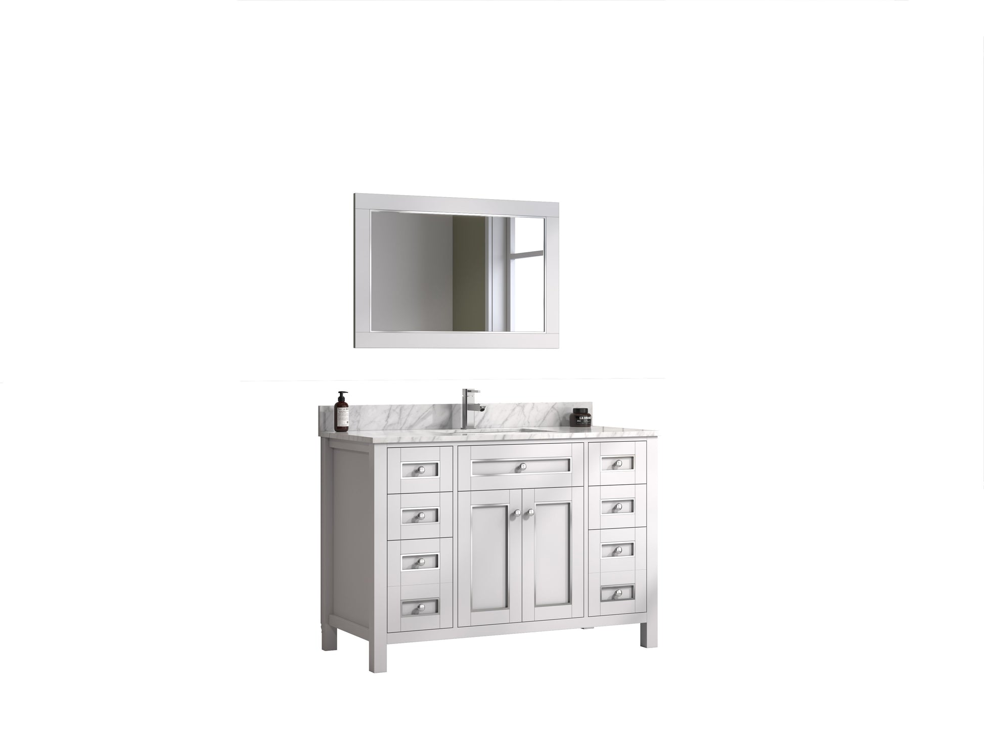 Legion Furniture WV2248-W 48" White Finish Sink Vanity Cabinet with Carrara White Top