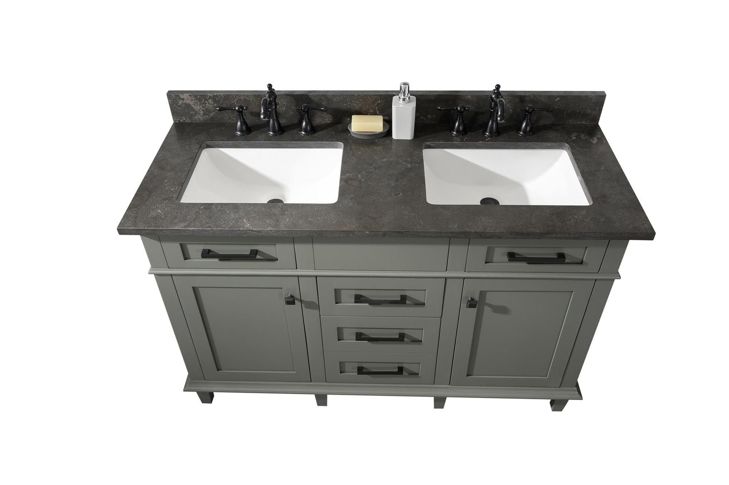 Legion Furniture WLF2254-PG 54" Pewter Green Finish Double-Sink Vanity Cabinet with Blue Limestone Top