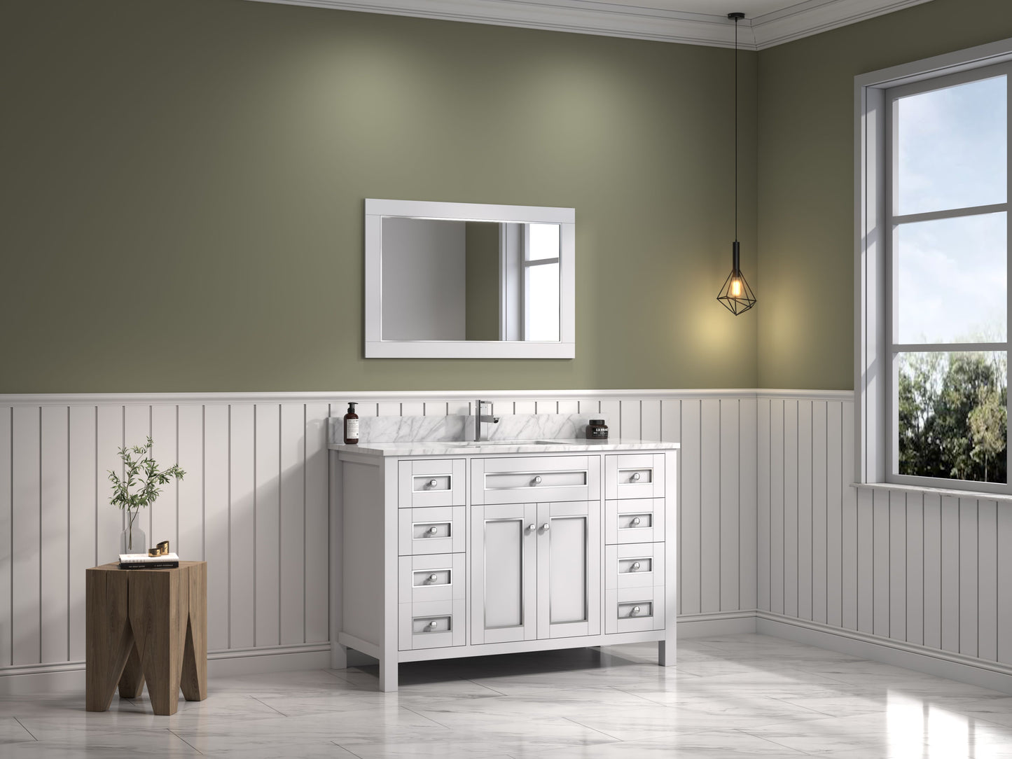 Legion Furniture WV2248-W 48" White Finish Sink Vanity Cabinet with Carrara White Top