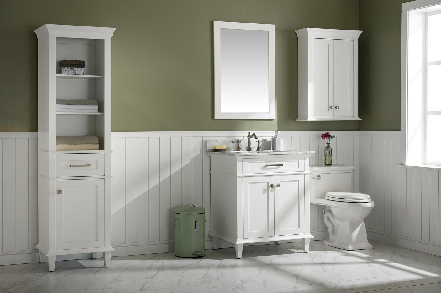 Legion Furniture WLF2230-W 30" White Finish Sink Vanity Cabinet with Carrara White Top