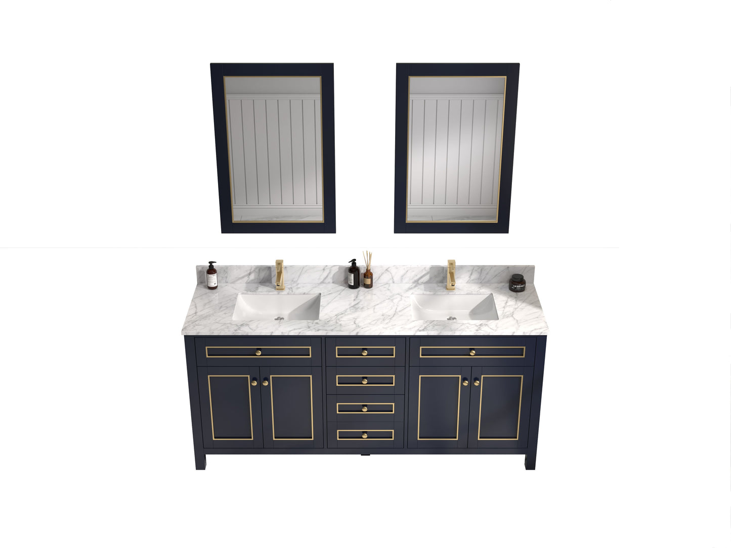 Legion Furniture WV2272-B 72" Blue Finish Sink Vanity Cabinet with Carrara White Top