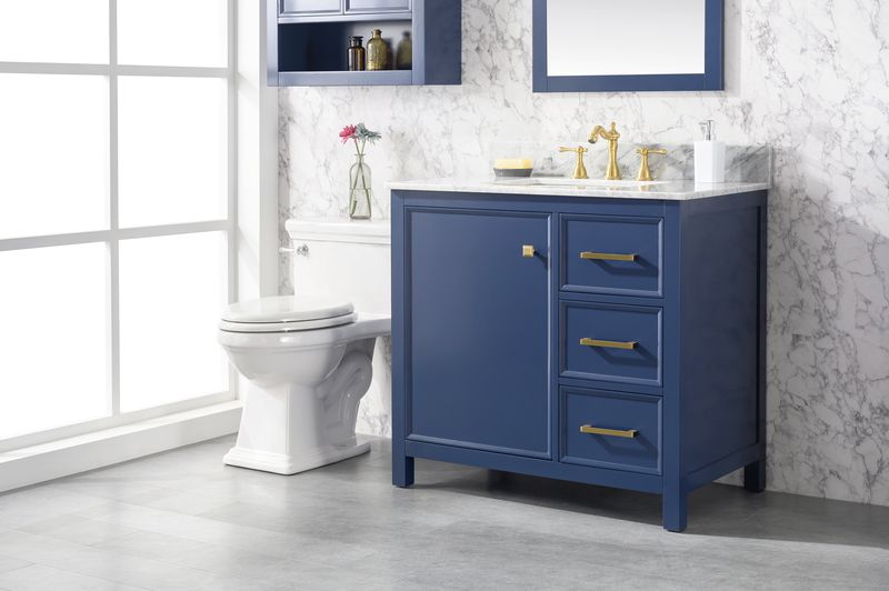 Legion Furniture WLF2136-B 36" Blue Finish Sink Vanity Cabinet with Carrara White Top