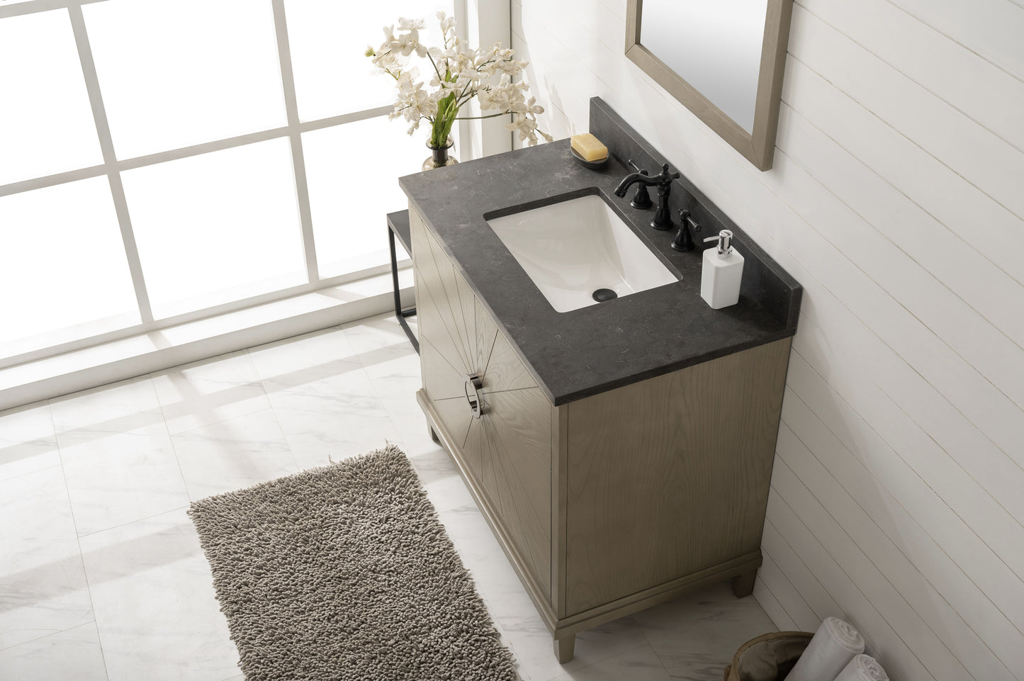 Legion Furniture WLF7040-36-AGO-BS 36" Antique Gray Oak Vanity with Blue Limestone Top