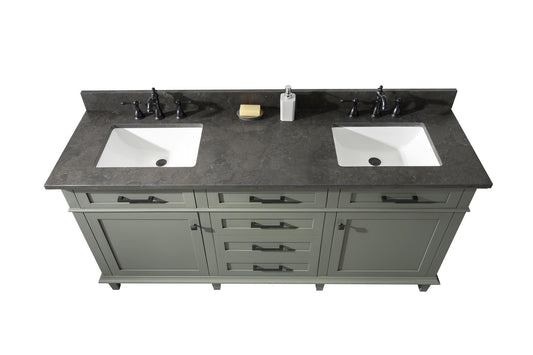 Legion Furniture WLF2272-PG 72" Pewter Green Double-Sink Vanity Cabinet with Blue Limestone Top