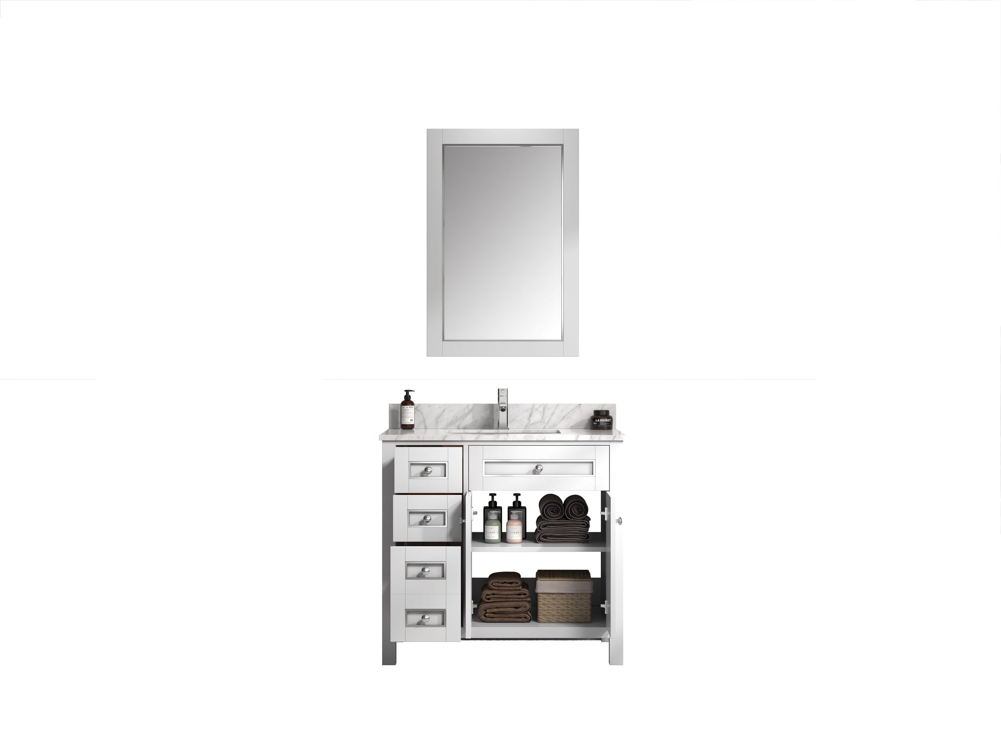 Legion Furniture WV2236-W 36" White Finish Sink Vanity Cabinet with Carrara White Top