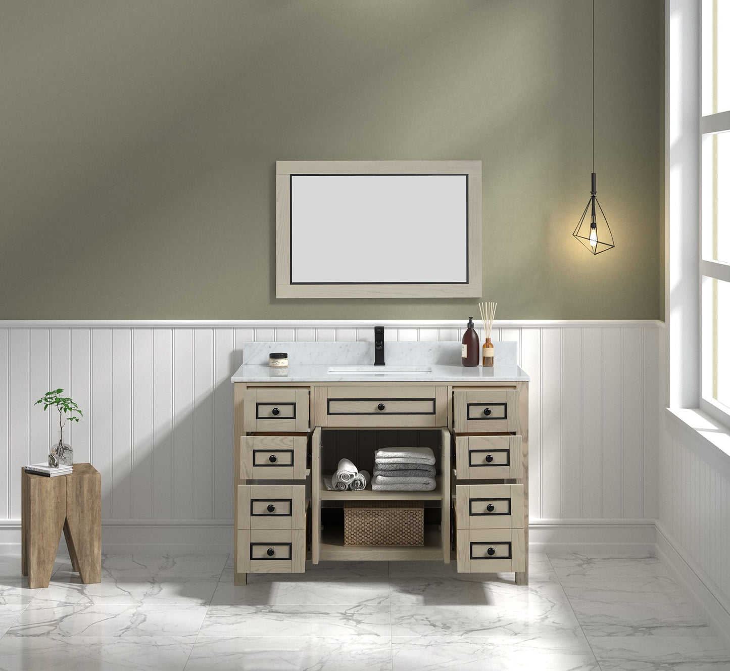 Legion Furniture WV2248-O 48" Light Oak Finish Sink Vanity Cabinet with Carrara White Top