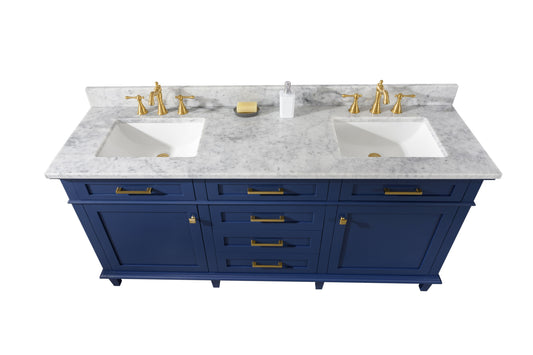 Legion Furniture WLF2272-B 72" Blue Double-Sink Vanity Cabinet with Carrara White Top