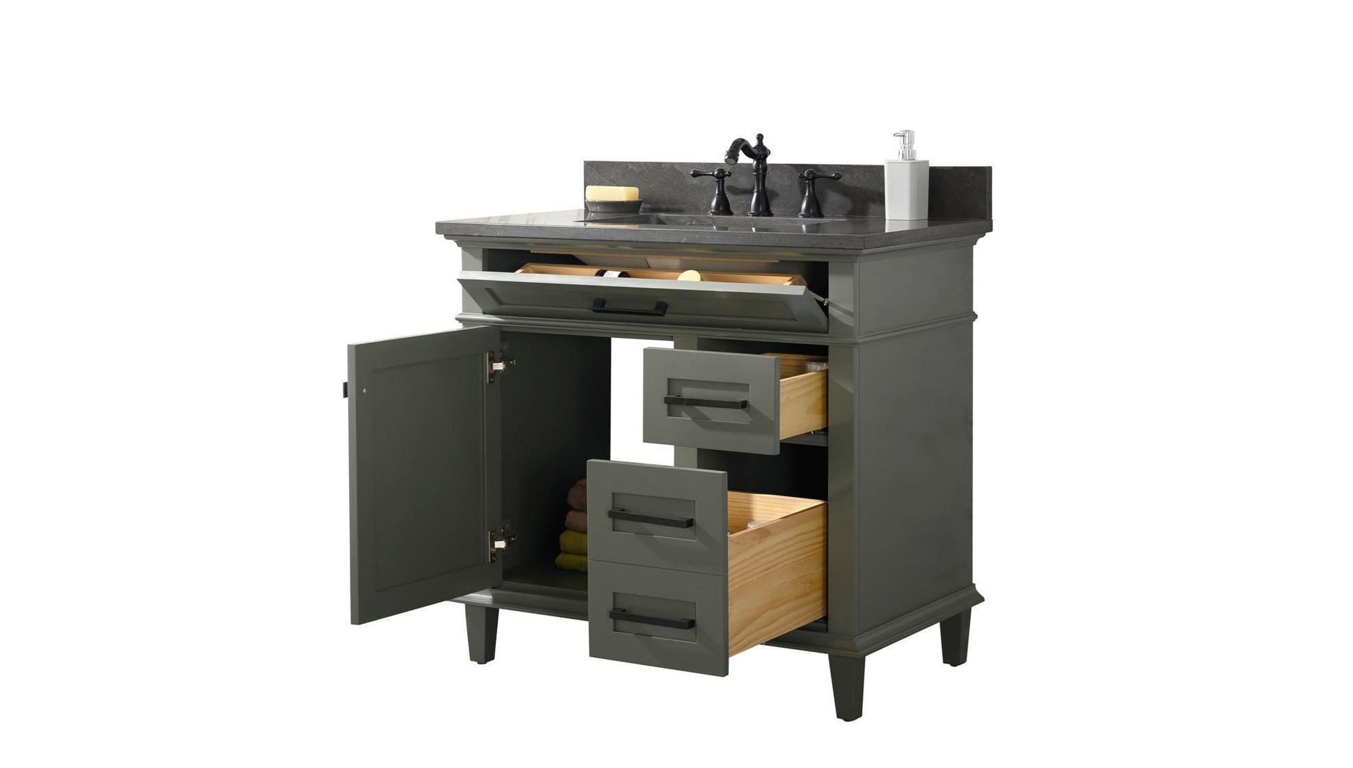 Legion Furniture WLF2236-PG 36" Pewter Green Finish Sink Vanity Cabinet with Blue Limestone Top