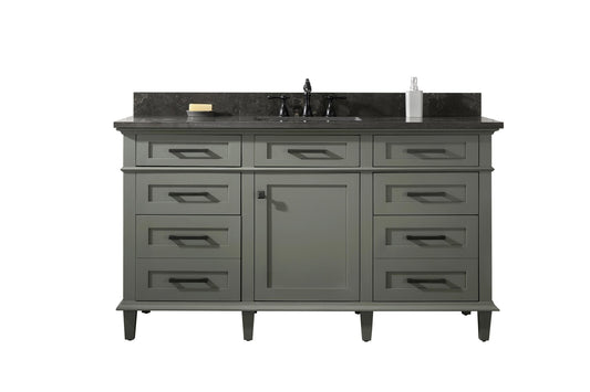 Legion Furniture WLF2260S-PG 60" Pewter Green Finish Single-Sink Vanity Cabinet with Blue Limestone Top