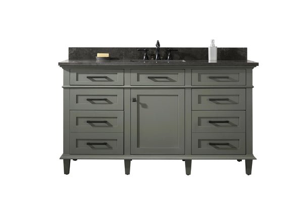 Legion Furniture WLF2260S-PG 60 Pewter Green Finish Single-Sink Vanity Cabinet with Blue Limestone Top