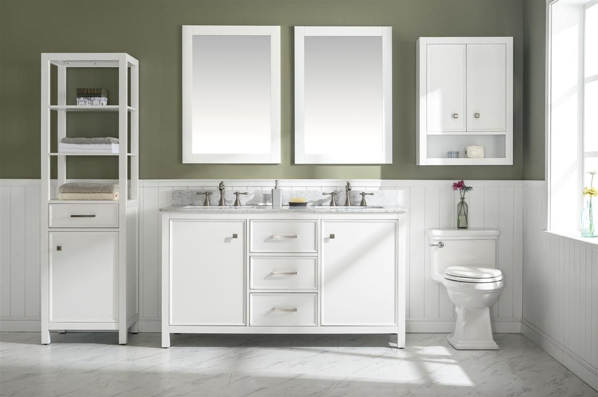 Legion Furniture WLF2160D-W 60" White Finish Double-Sink Vanity Cabinet with Carrara White Top