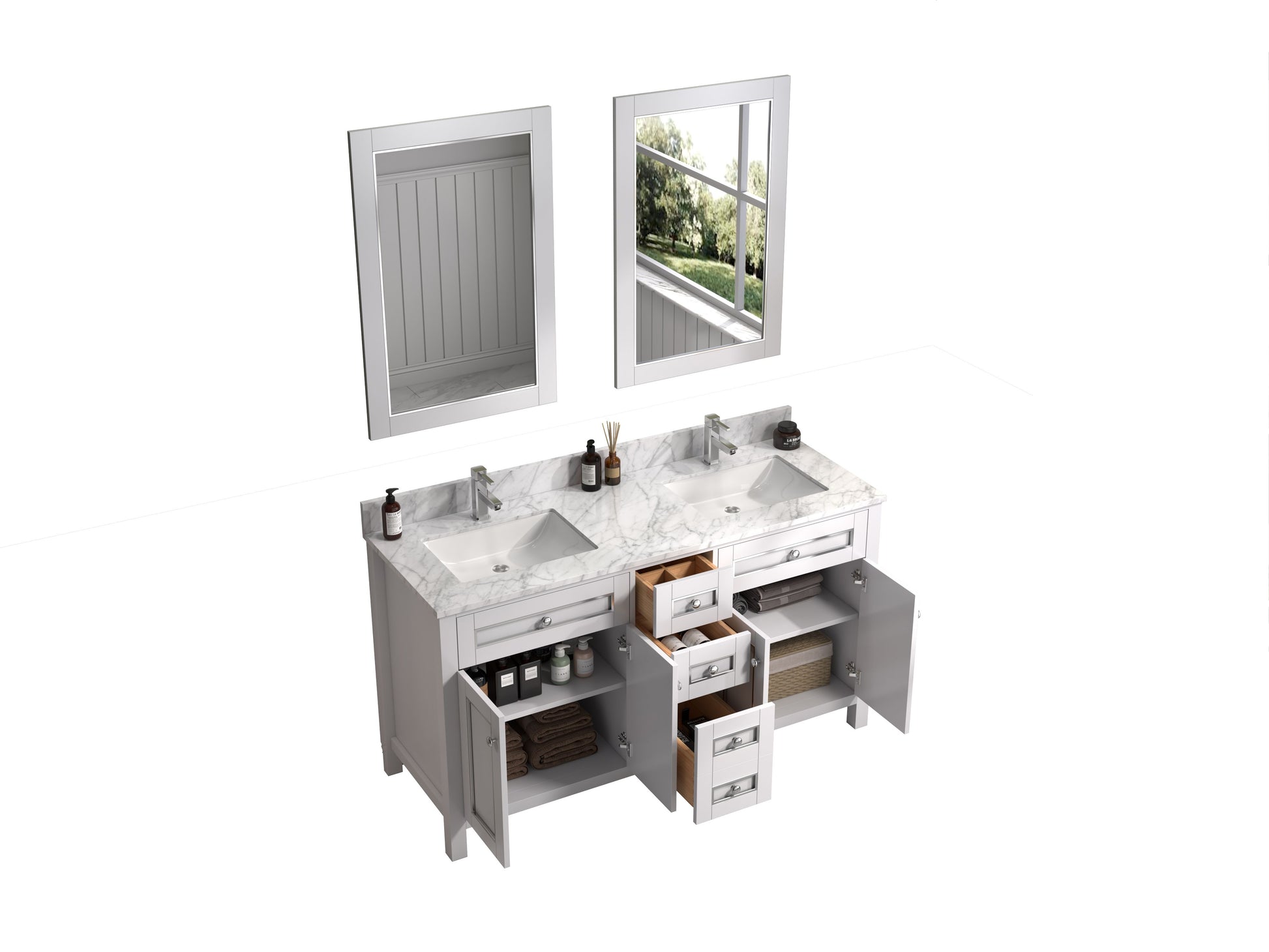 Legion Furniture WV2260-W 60" White Finish Sink Vanity Cabinet with Carrara White Top