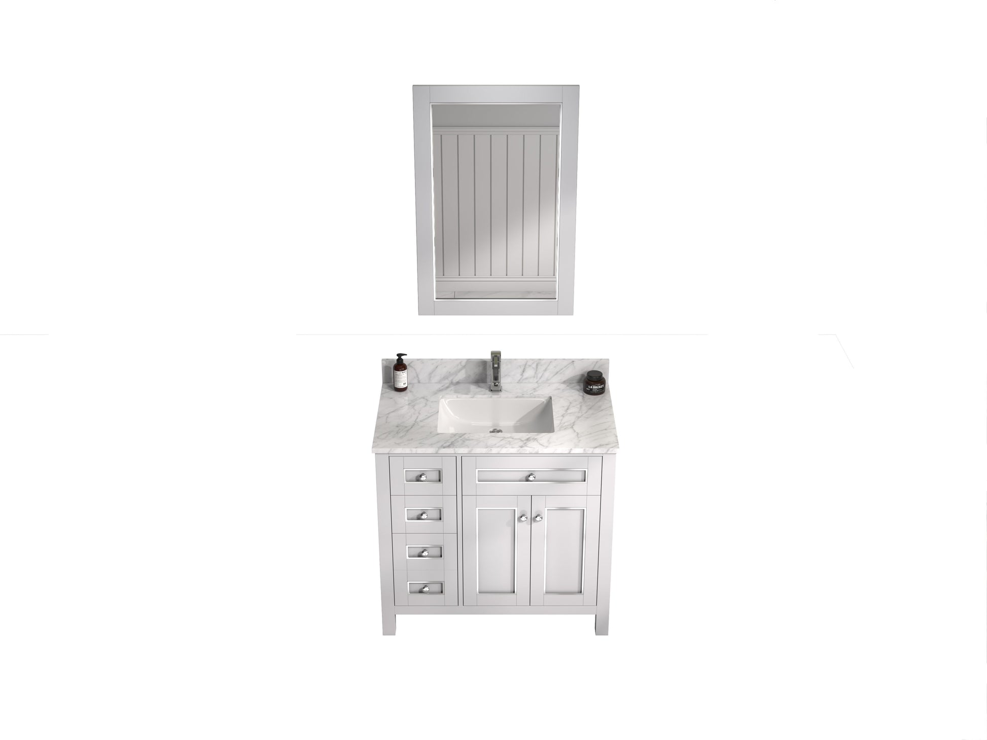 Legion Furniture WV2236-W 36" White Finish Sink Vanity Cabinet with Carrara White Top