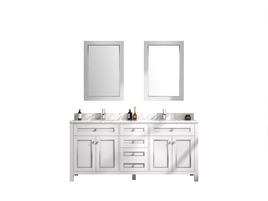 Legion Furniture WV2272-W 72" White Finish Sink Vanity Cabinet with Carrara White Top