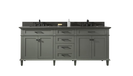 Legion Furniture WLF2280-PG 80" Pewter Green Double-Sink Vanity Cabinet with Blue Limestone Quartz Top WLF2280-BS-QZ