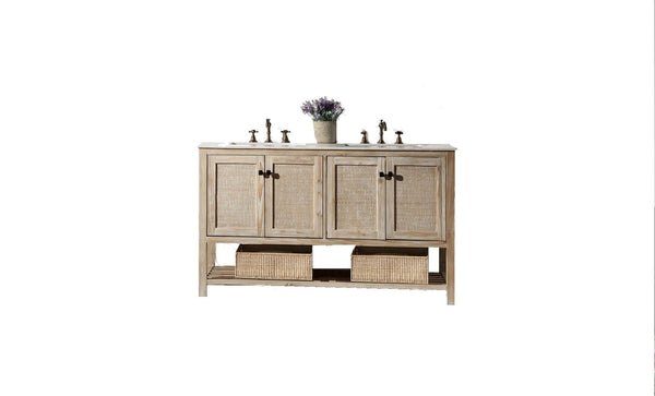 Legion Furniture WH5160 60 Solid Wood Sink Vanity with Marble Top - No Faucet