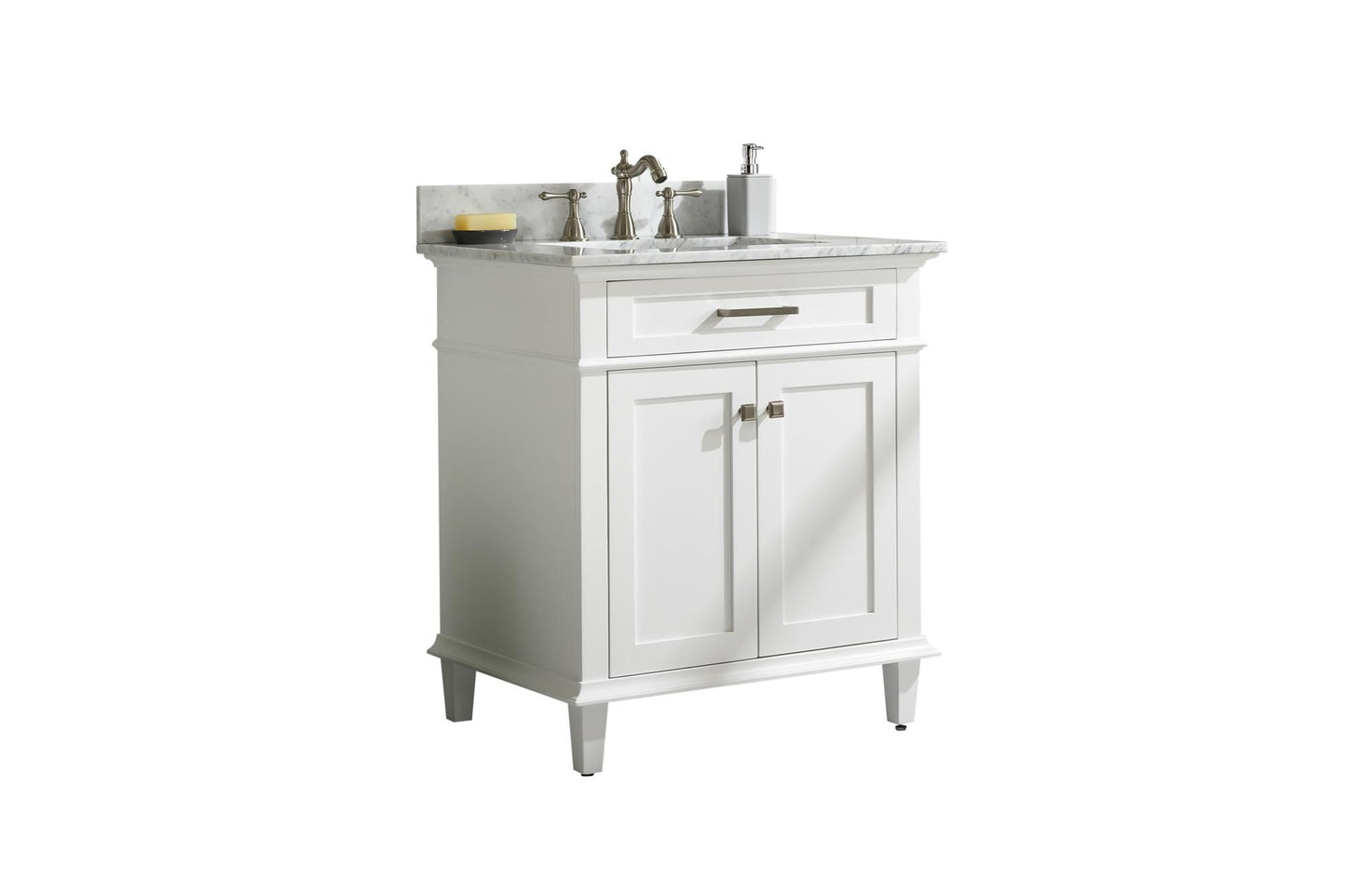 Legion Furniture WLF2230-W 30" White Finish Sink Vanity Cabinet with Carrara White Top