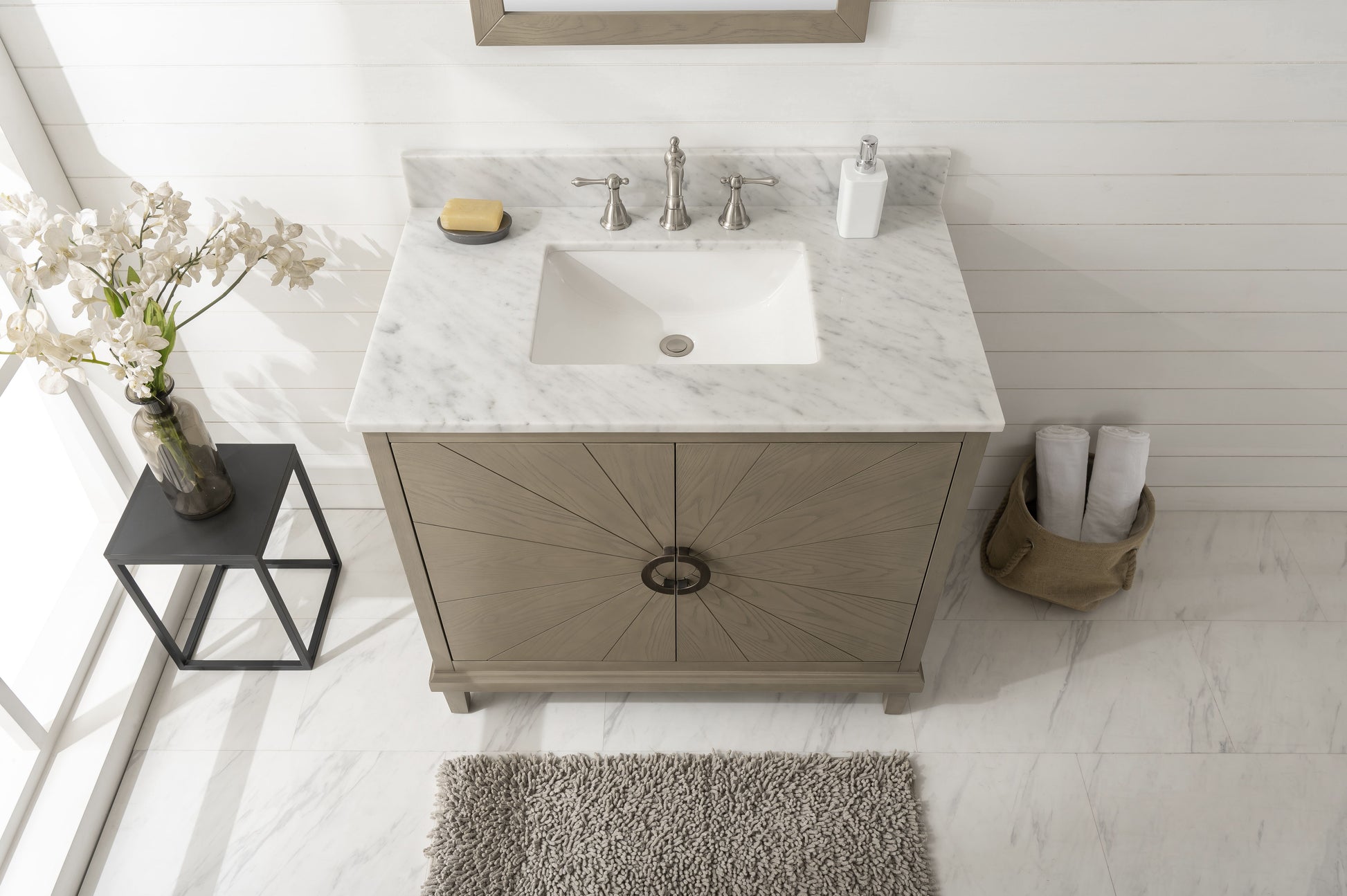 Legion Furniture WLF7040-36-AGO-CW 36" Antique Gray Oak Vanity with Carrara White Top