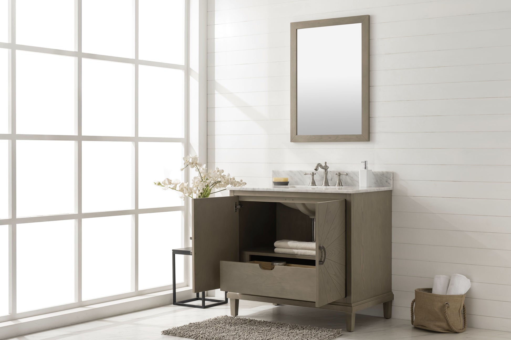 Legion Furniture WLF7040-36-AGO-CW 36" Antique Gray Oak Vanity with Carrara White Top