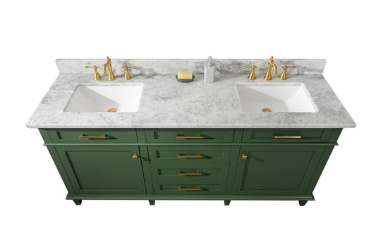 Legion Furniture WLF2272-VG 72" Vogue Green Double-Sink Vanity Cabinet with Carrara White Top