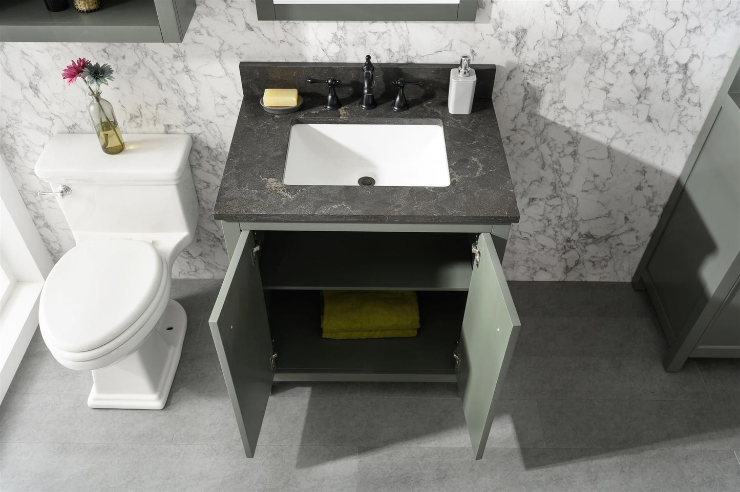 Legion Furniture WLF2130-PG 30" Pewter Green Finish Sink Vanity Cabinet with Blue Limestone Top