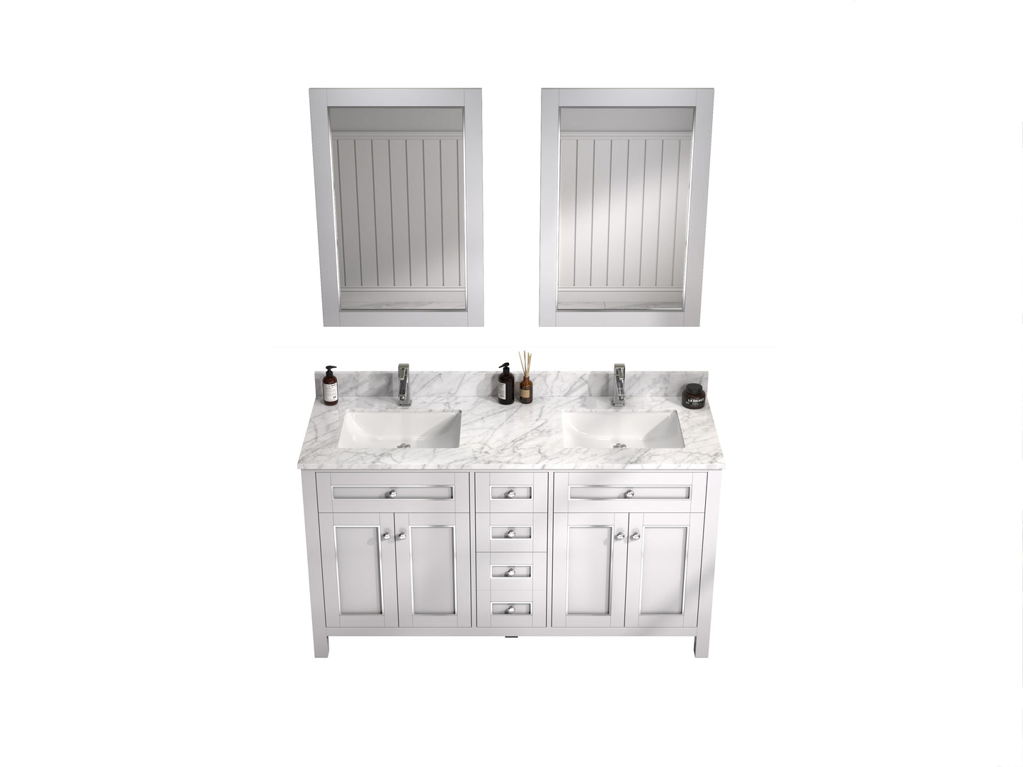 Legion Furniture WV2260-W 60" White Finish Sink Vanity Cabinet with Carrara White Top