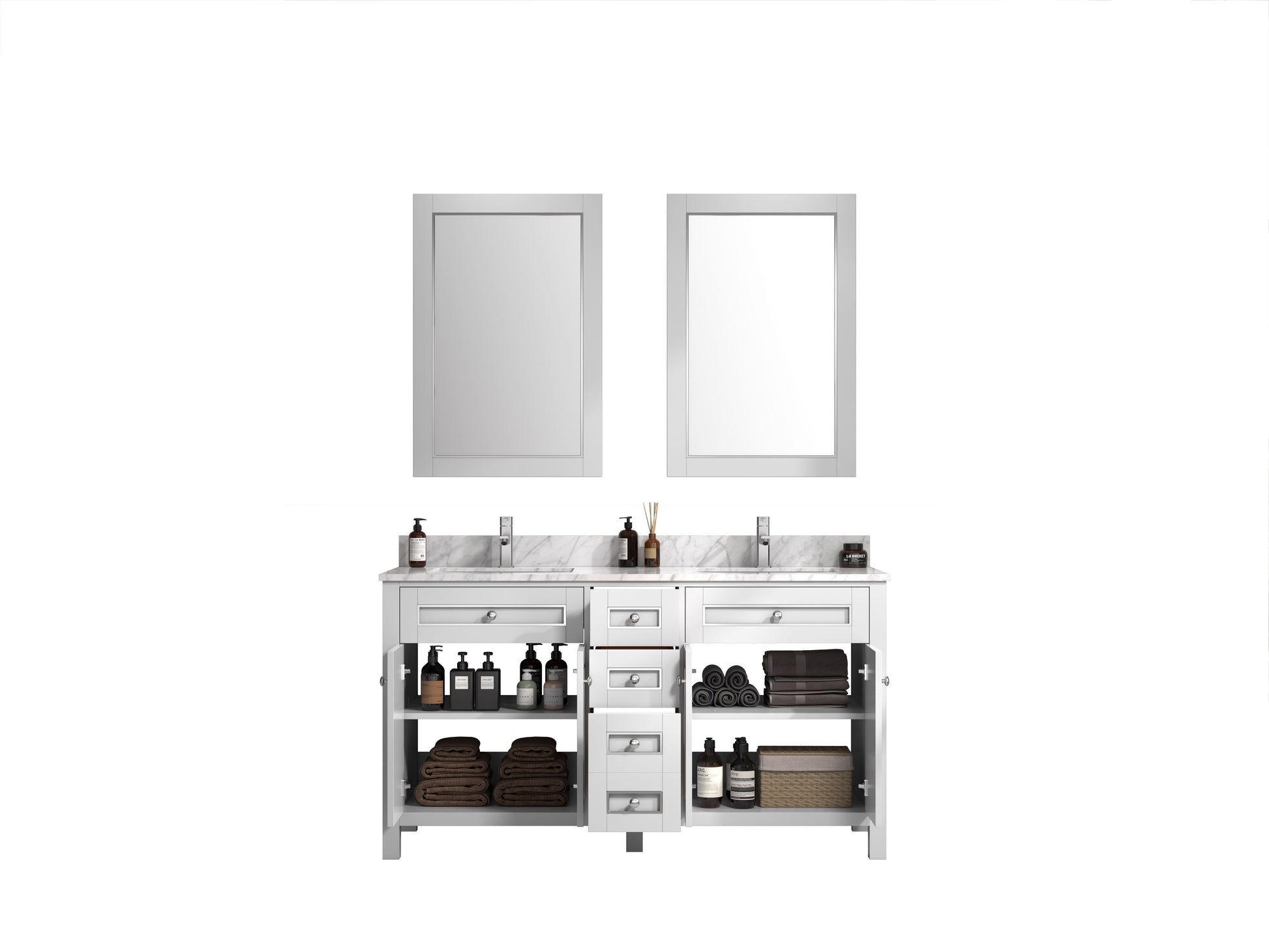 Legion Furniture WV2260-W 60" White Finish Sink Vanity Cabinet with Carrara White Top