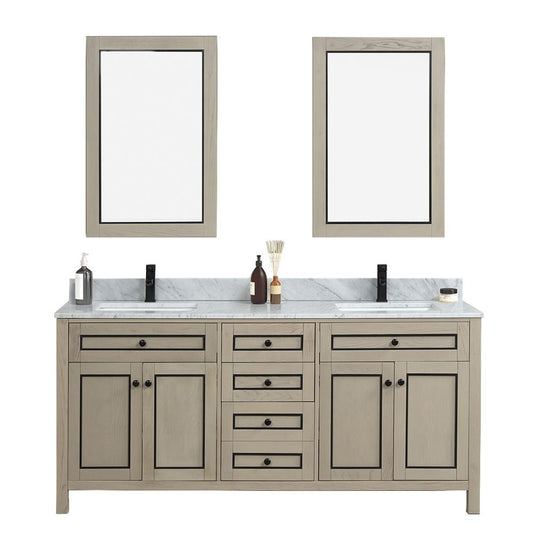 Legion Furniture WV2272-O 72" Light Oak Finish Sink Vanity Cabinet with Carrara White Top