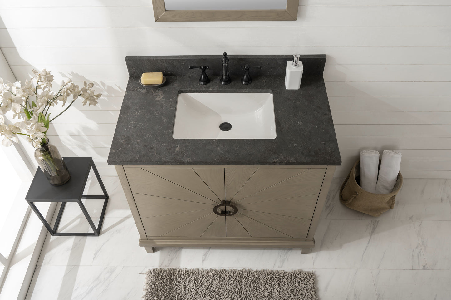 Legion Furniture WLF7040-36-AGO-BS 36" Antique Gray Oak Vanity with Blue Limestone Top