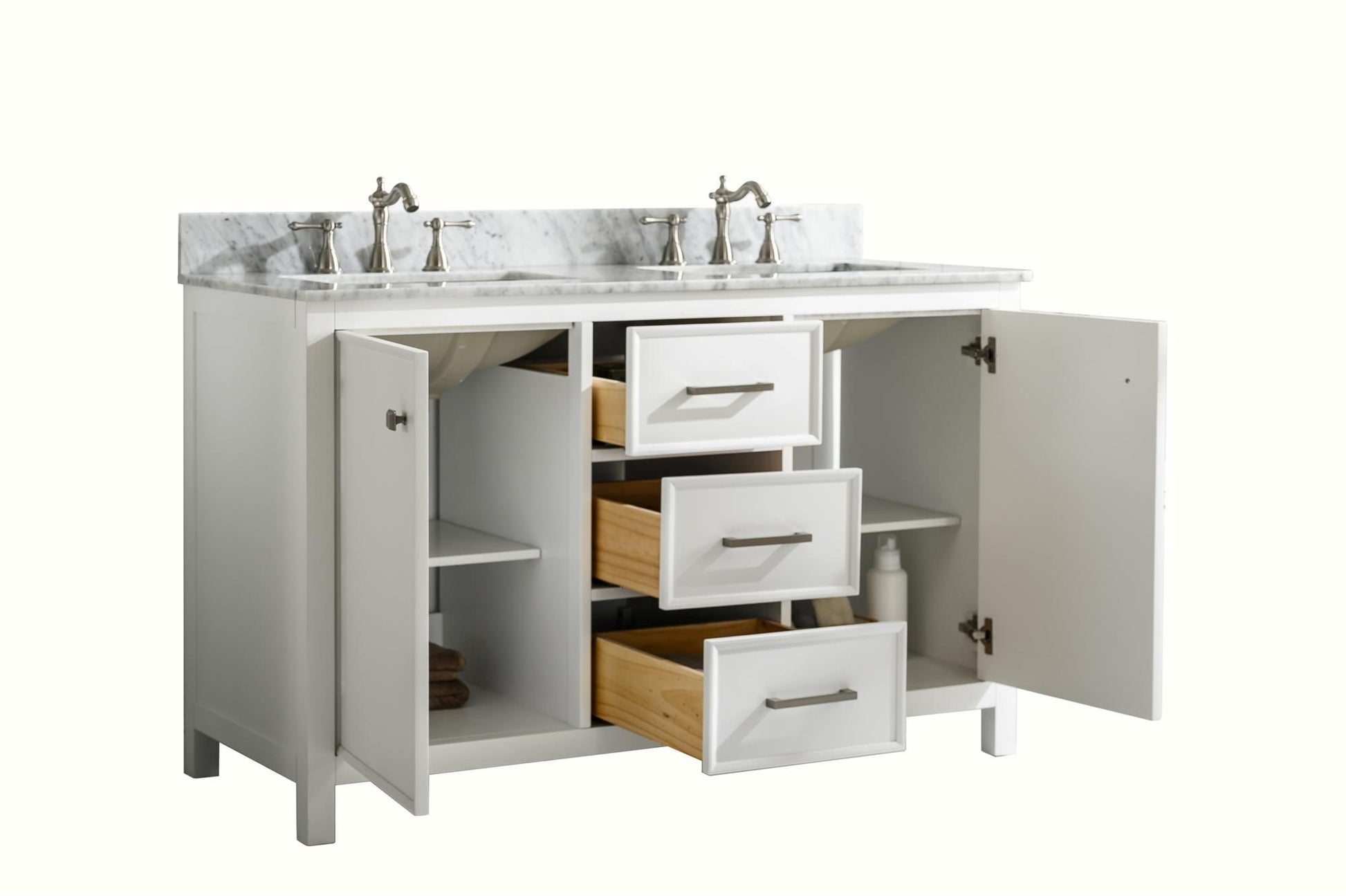 Legion Furniture WLF2154-W 54" White Finish Double-Sink Vanity Cabinet with Carrara White Top