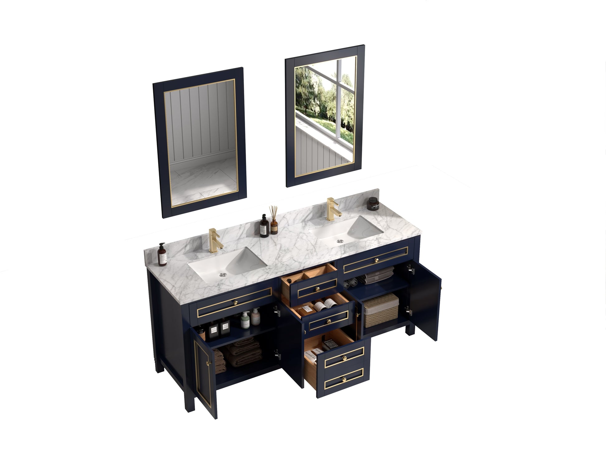 Legion Furniture WV2272-B 72" Blue Finish Sink Vanity Cabinet with Carrara White Top