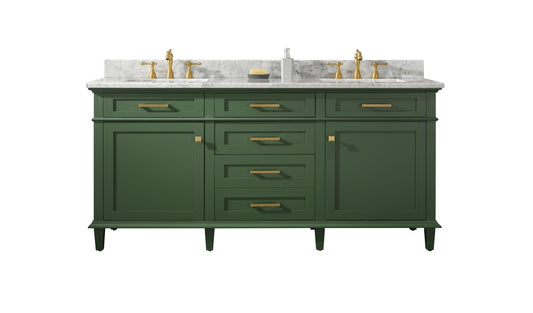 Legion Furniture WLF2272-VG 72" Vogue Green Double-Sink Vanity Cabinet with Carrara White Top