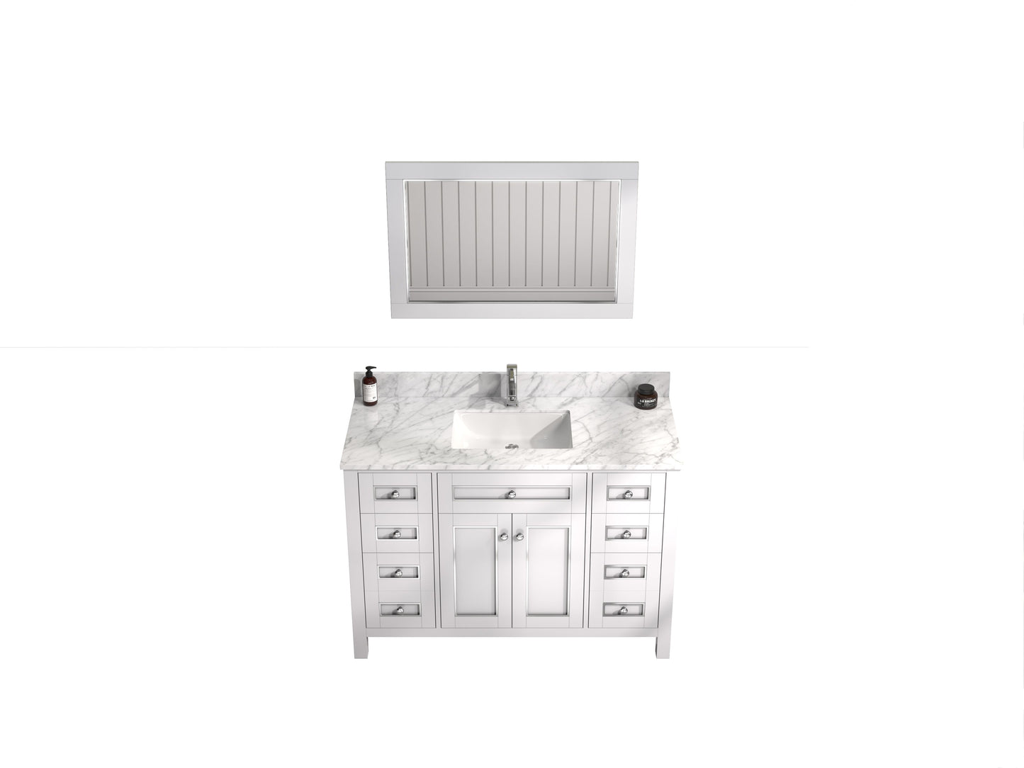 Legion Furniture WV2248-W 48" White Finish Sink Vanity Cabinet with Carrara White Top