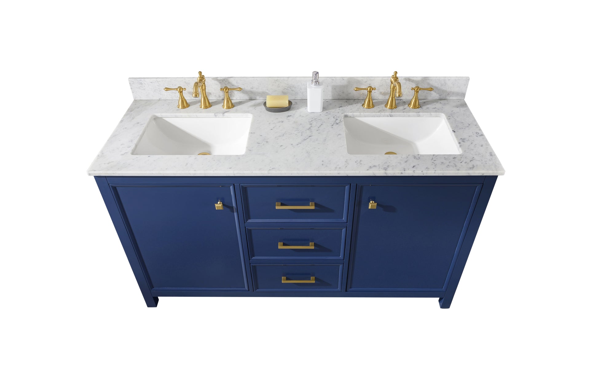 Legion Furniture WLF2160D-B 60" Blue Finish Double-Sink Vanity Cabinet with Carrara White Top