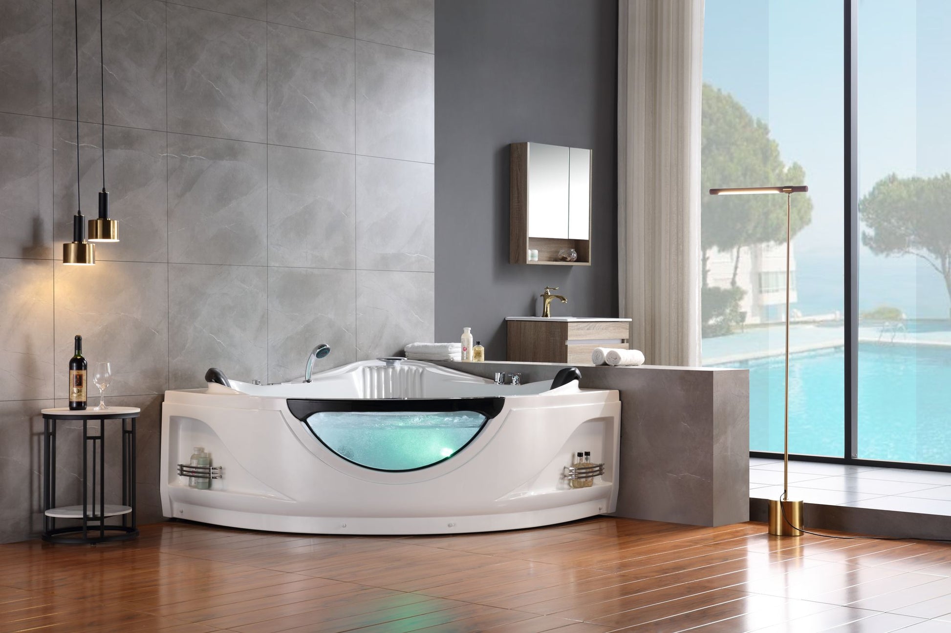 Empava - 59JT319LED 59 in. Whirlpool Corner Bathtub