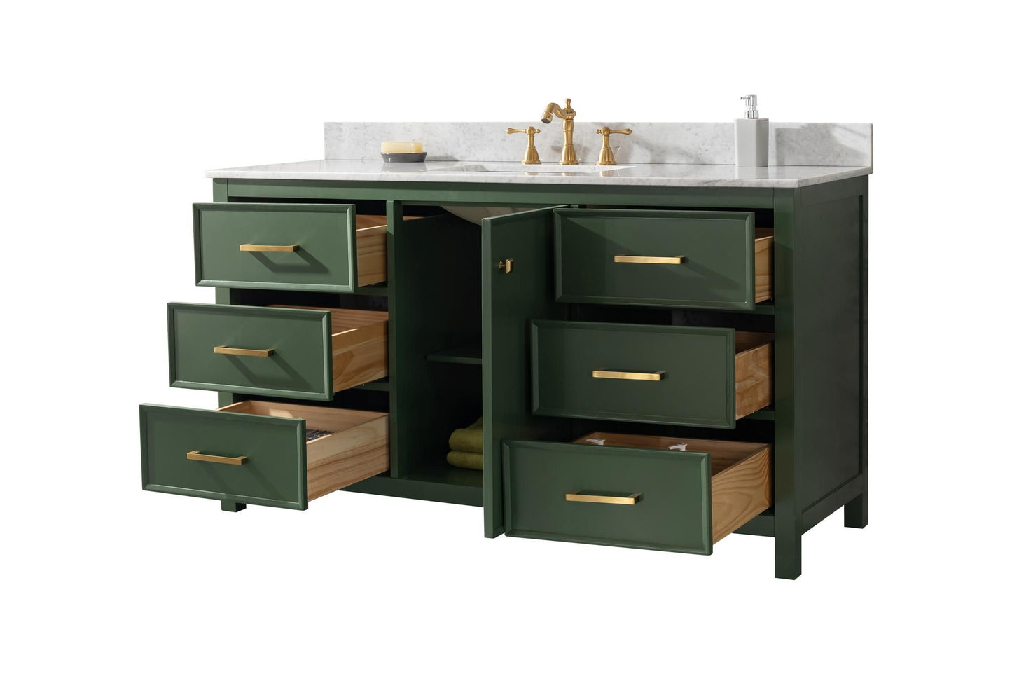 Legion Furniture WLF2160S-VG 60" Vogue Green Finish Single-Sink Vanity Cabinet with Carrara White Top