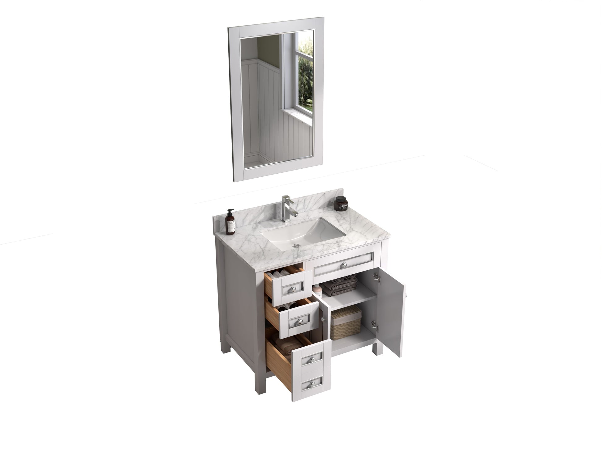 Legion Furniture WV2236-W 36" White Finish Sink Vanity Cabinet with Carrara White Top