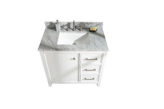 Legion Furniture WLF2136-W 36" White Finish Sink Vanity Cabinet with Carrara White Top