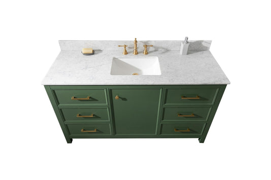 Legion Furniture WLF2160S-VG 60" Vogue Green Finish Single-Sink Vanity Cabinet with Carrara White Top