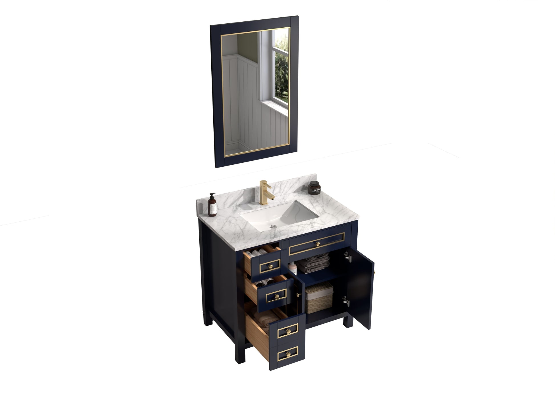 Legion Furniture WV2236-B 36" Blue Finish Sink Vanity Cabinet with Carrara White Top