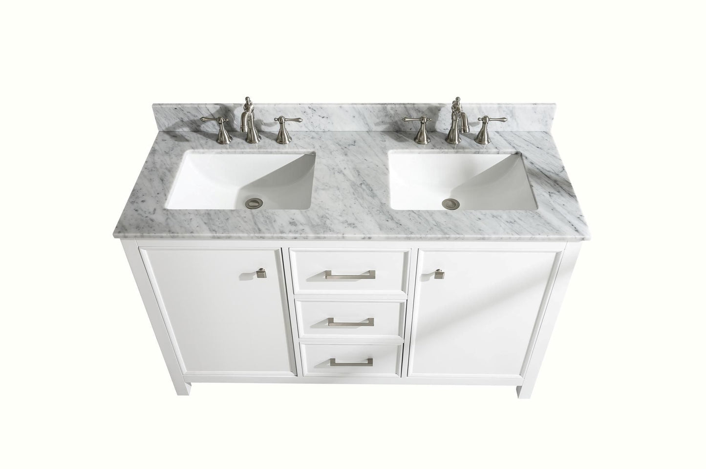 Legion Furniture WLF2154-W 54" White Finish Double-Sink Vanity Cabinet with Carrara White Top