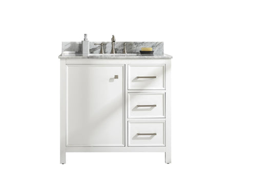 Legion Furniture WLF2136-W 36" White Finish Sink Vanity Cabinet with Carrara White Top