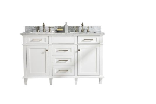 Legion Furniture WLF2254-W 54" White Finish Double-Sink Vanity Cabinet with Carrara White Top