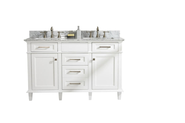 Legion Furniture WLF2254-W 54 White Finish Double-Sink Vanity Cabinet with Carrara White Top