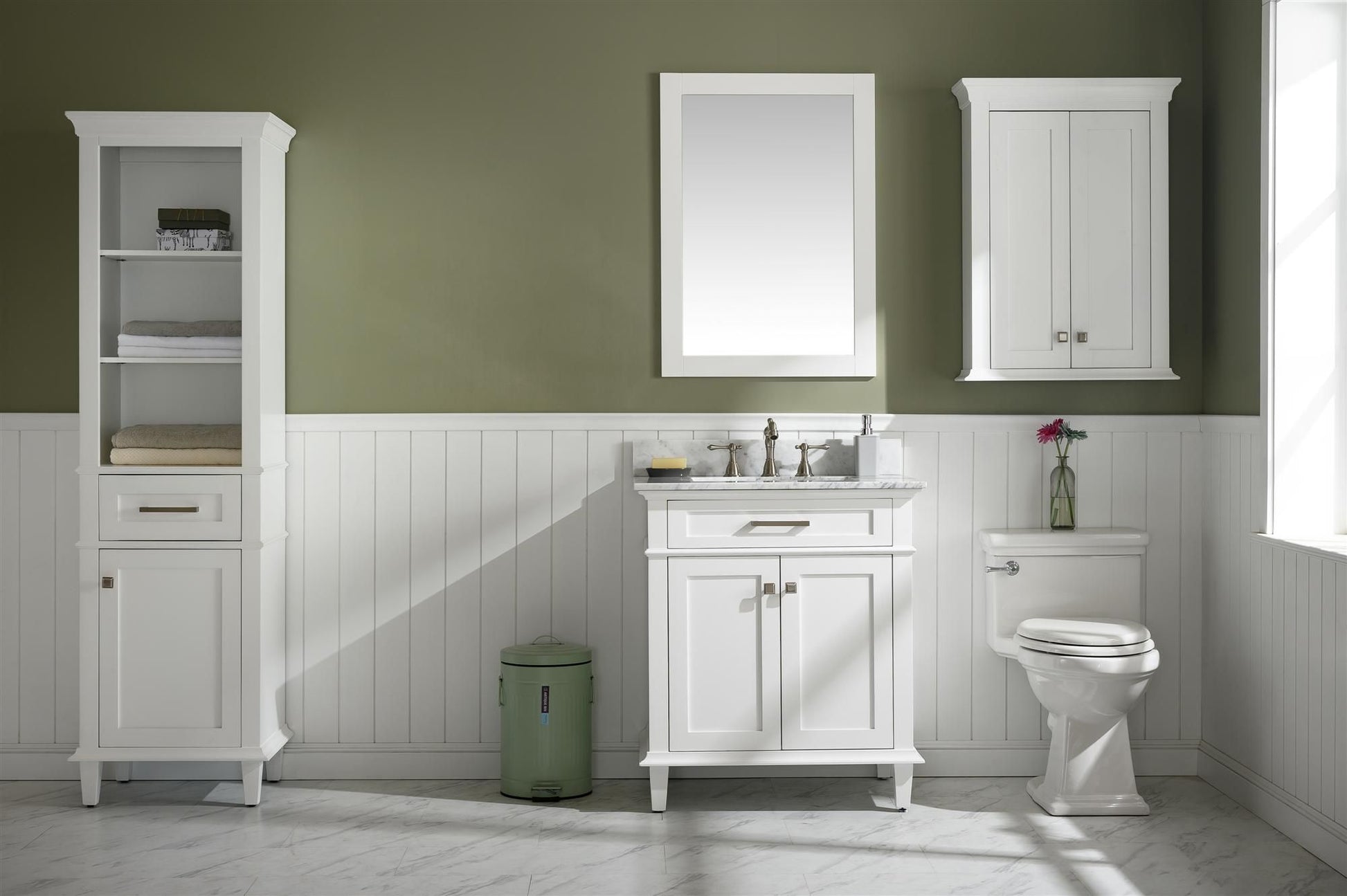 Legion Furniture WLF2230-W 30" White Finish Sink Vanity Cabinet with Carrara White Top