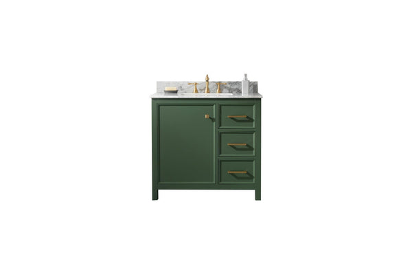 Legion Furniture WLF2136-VG 36 Vogue Green Finish Sink Vanity Cabinet with Carrara White Top