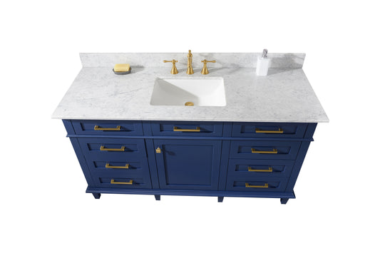 Legion Furniture WLF2260S-B 60" Blue Finish Single-Sink Vanity Cabinet with Carrara White Top