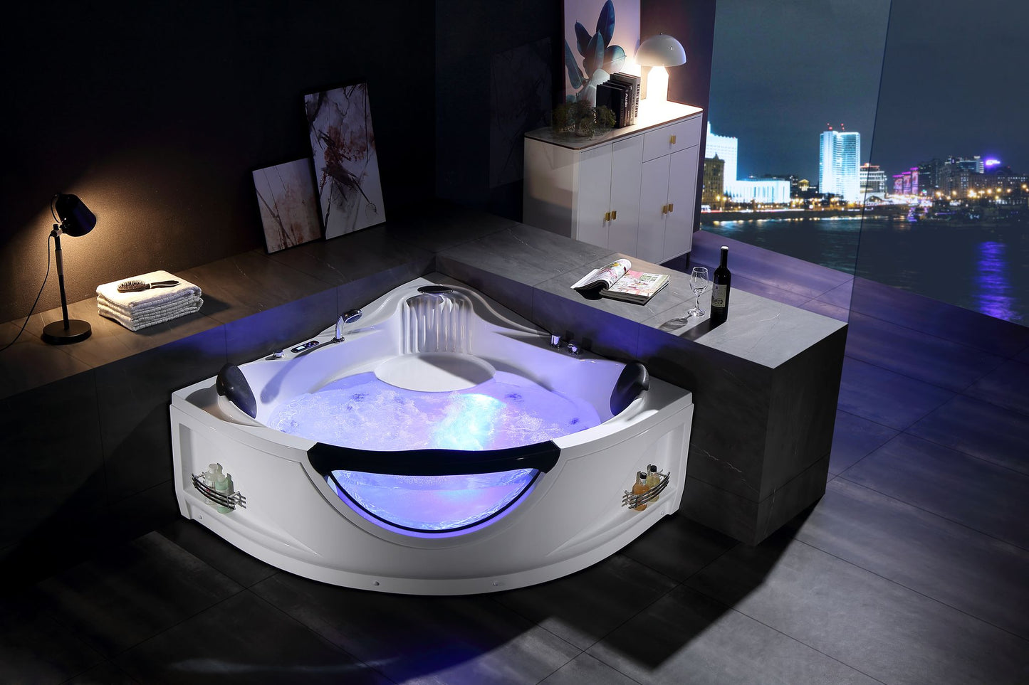 Empava - 59JT319LED 59 in. Whirlpool Corner Bathtub